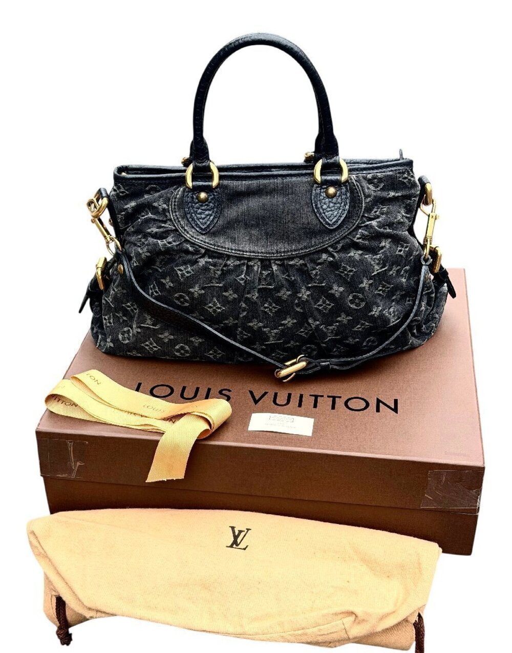 Louis Vuitton Monogram Neo Cabby Denim Handbag Shoulder Bag Black